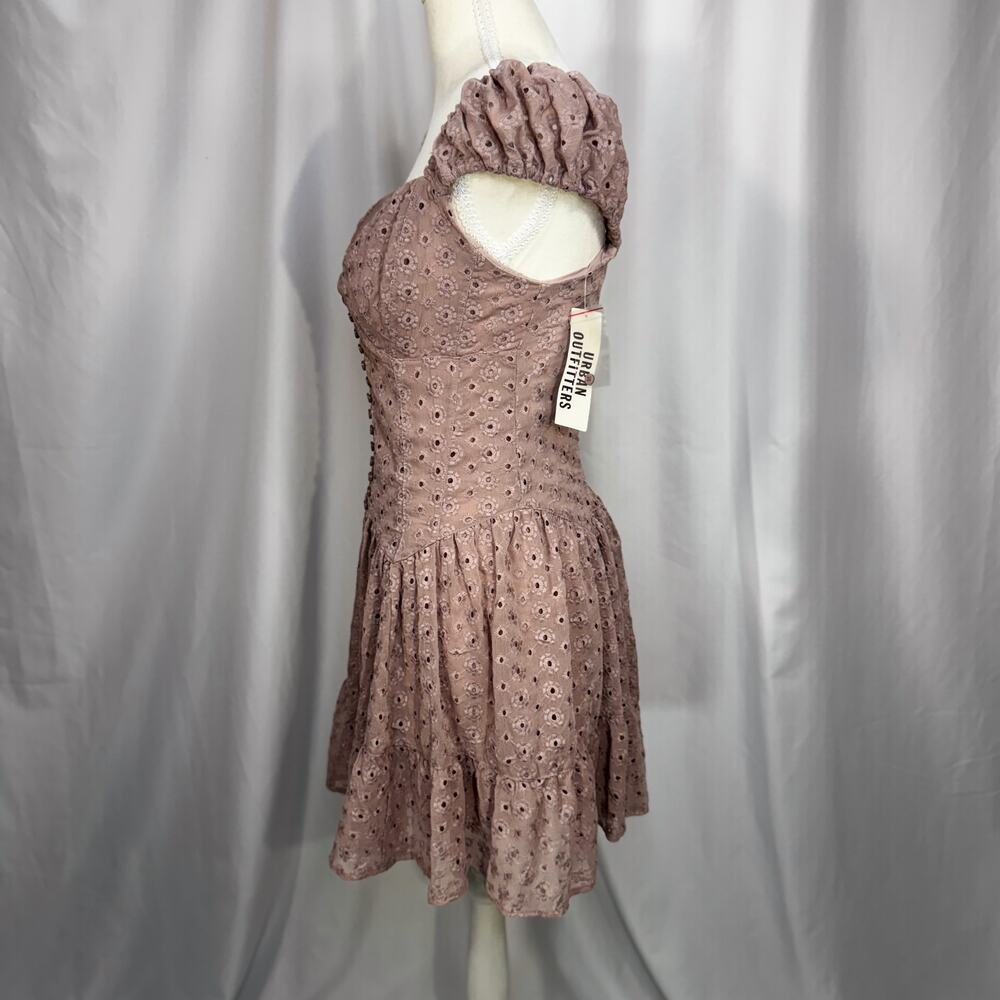 UO Kimchi Blue Eyelet Mini Dress Medium NWT Pink Cottagecore Balletcore Coquette - Picture 13 of 16